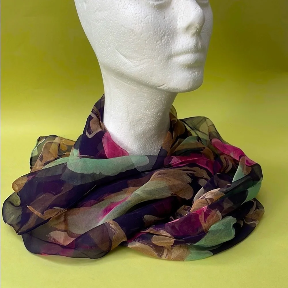 Multicolored Vintage Floral Chiffon Large Scarf